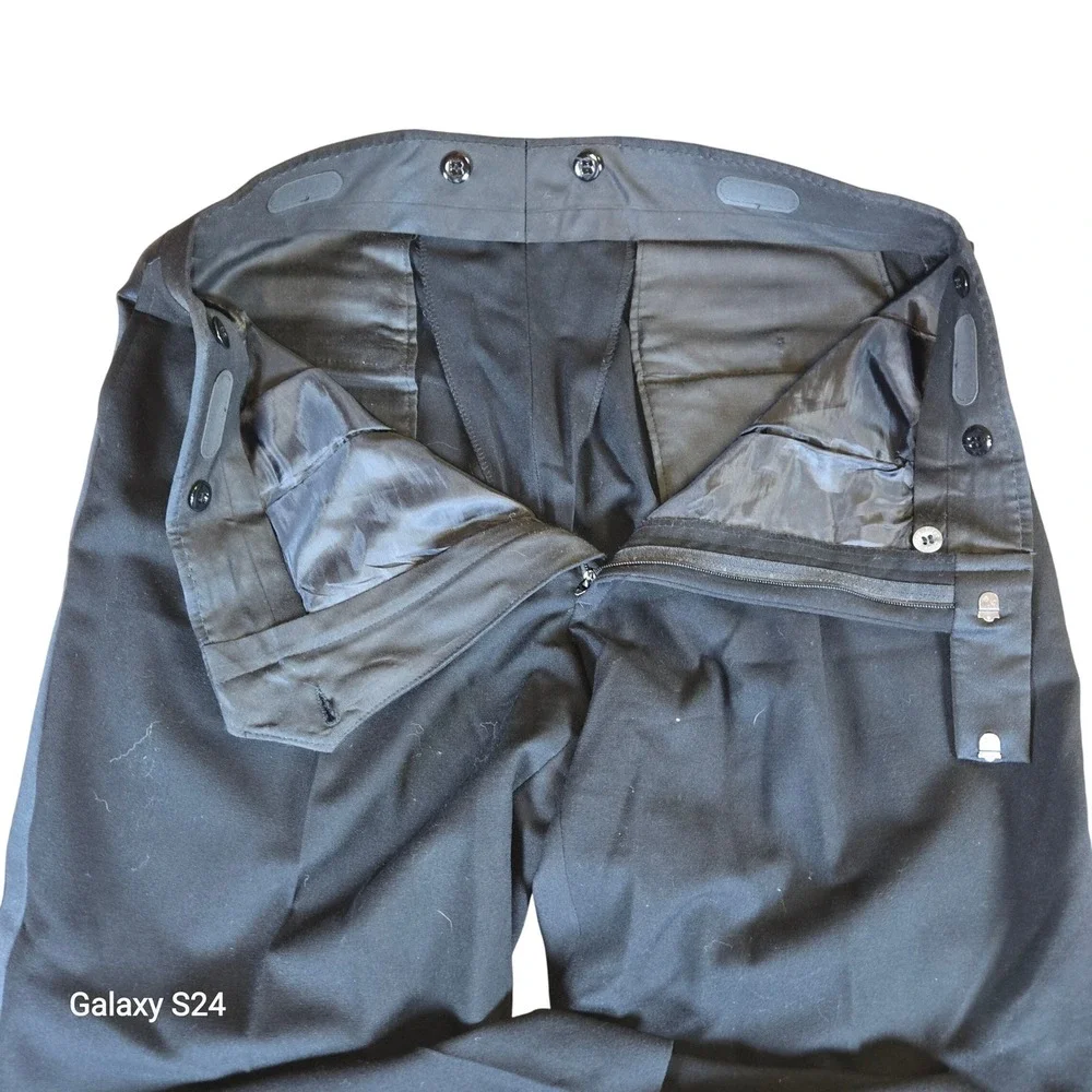 Men's Black Formal Dress Pants Pleated Striped Detail‎ Trousers